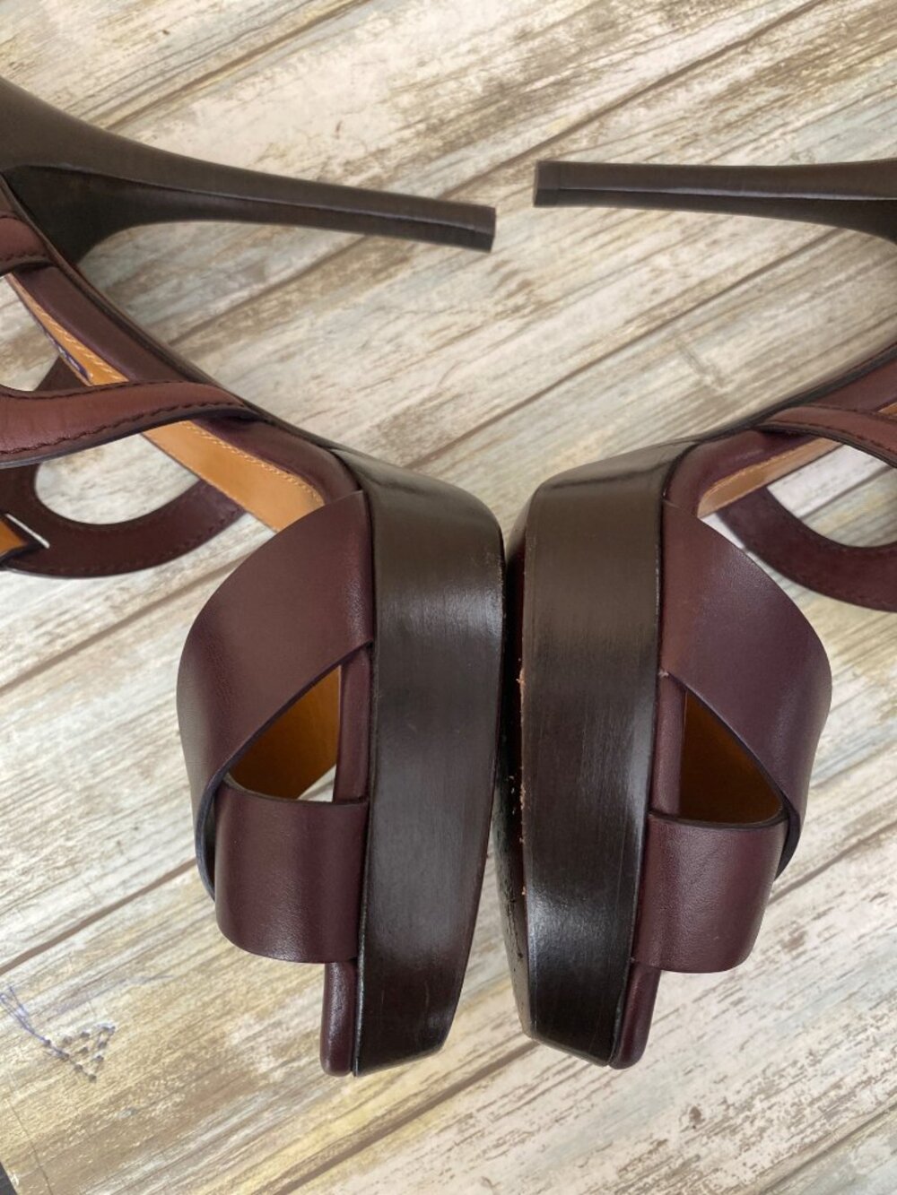Ralph Lauren Collection Burgundy Leather Strappy Sandal Heels Made in Italy Sz 9 - Picture 8 of 15